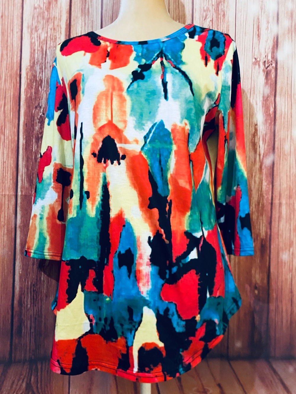Women’s Medium Blouse Ofeefan Multicolored 3/4 Sleeves U Neck Soft